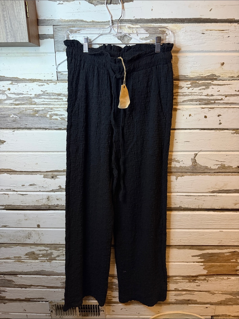 easel Black Wide-Leg Textured Drawstring Pants